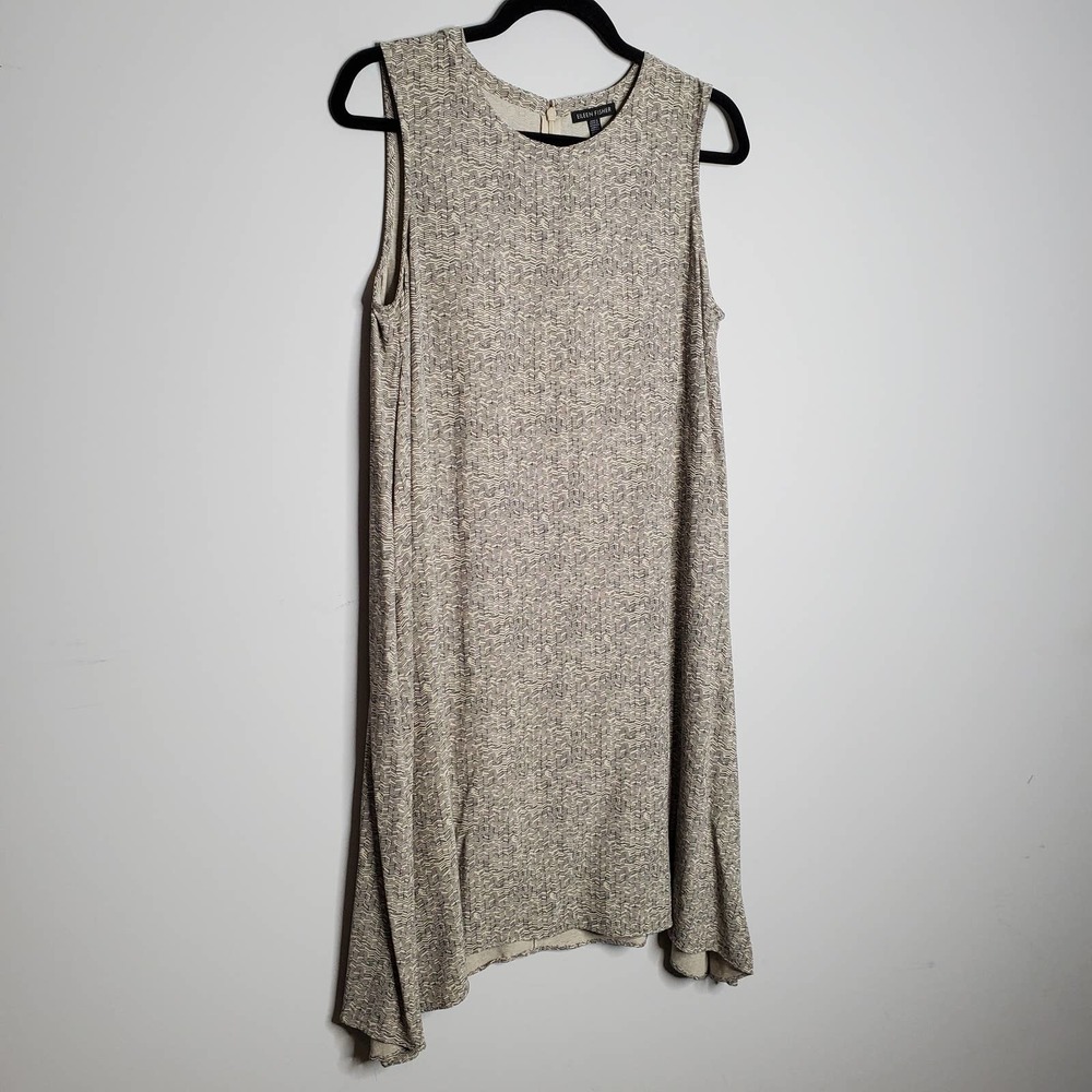 EILEEN FISHER Broken Chevron Print Crew Neck Sleeveless Swing Dress Sz Small S - Picture 3 of 7